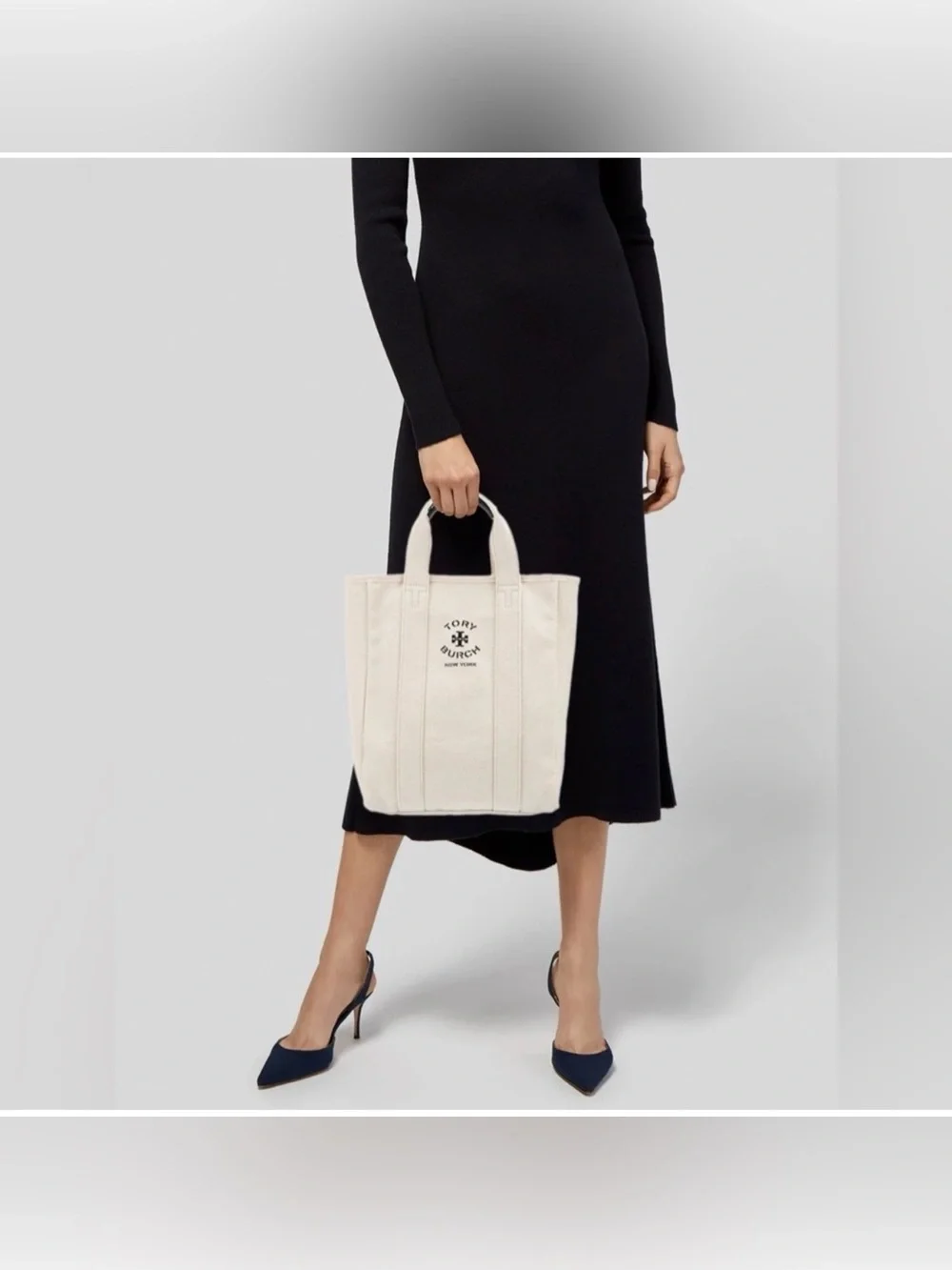 Tory Burch Cream Canvas Tote with Logo NEW